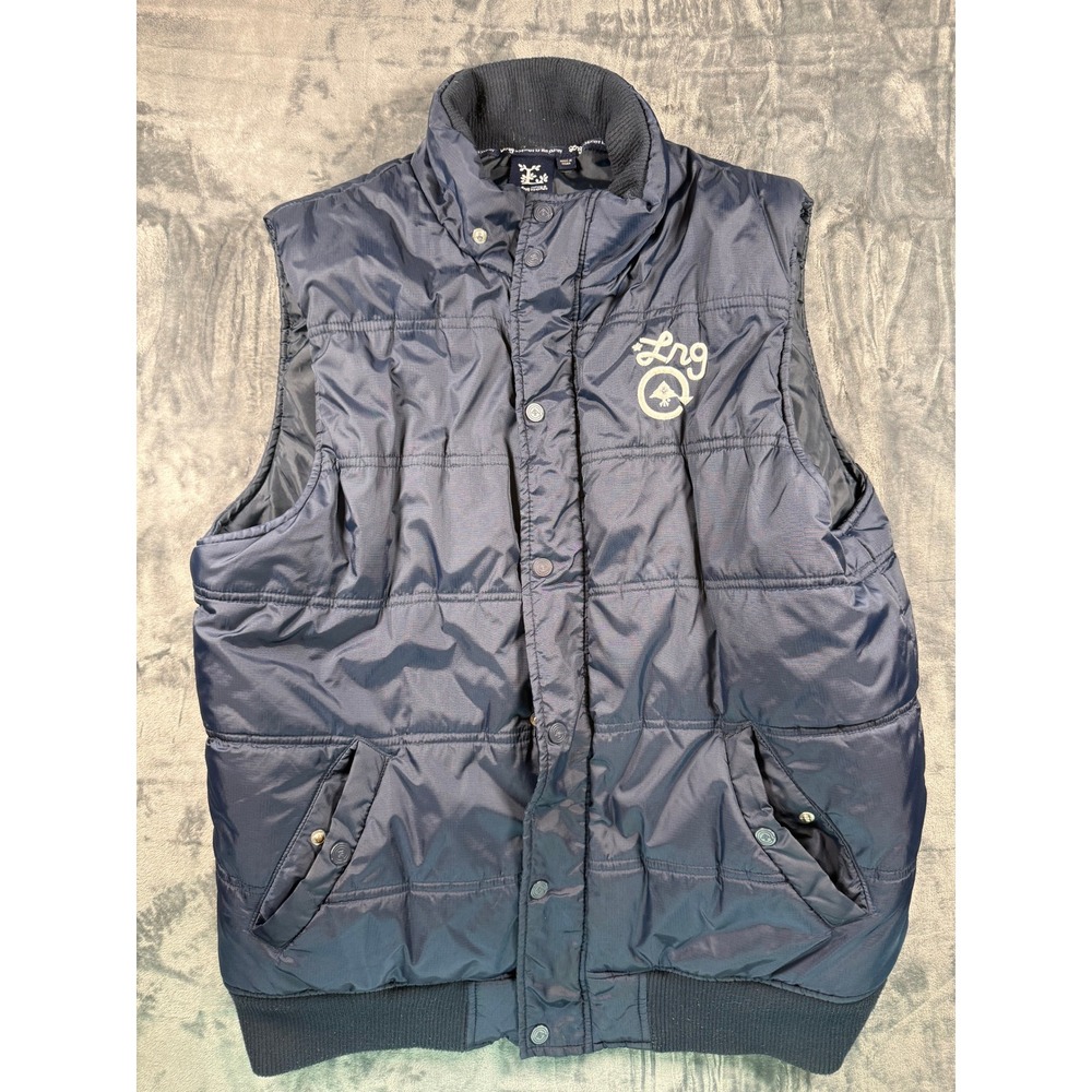 LRG Puffer Vest Mens XL Navy Blue Quilted Ripstop Snap Front Streetwear Vest